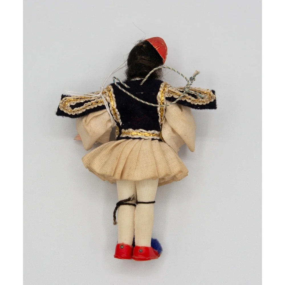 Vintage Greek‎ Evzone Doll Traditional Folk Costume Fustanella Souvenir 4.5 Inch